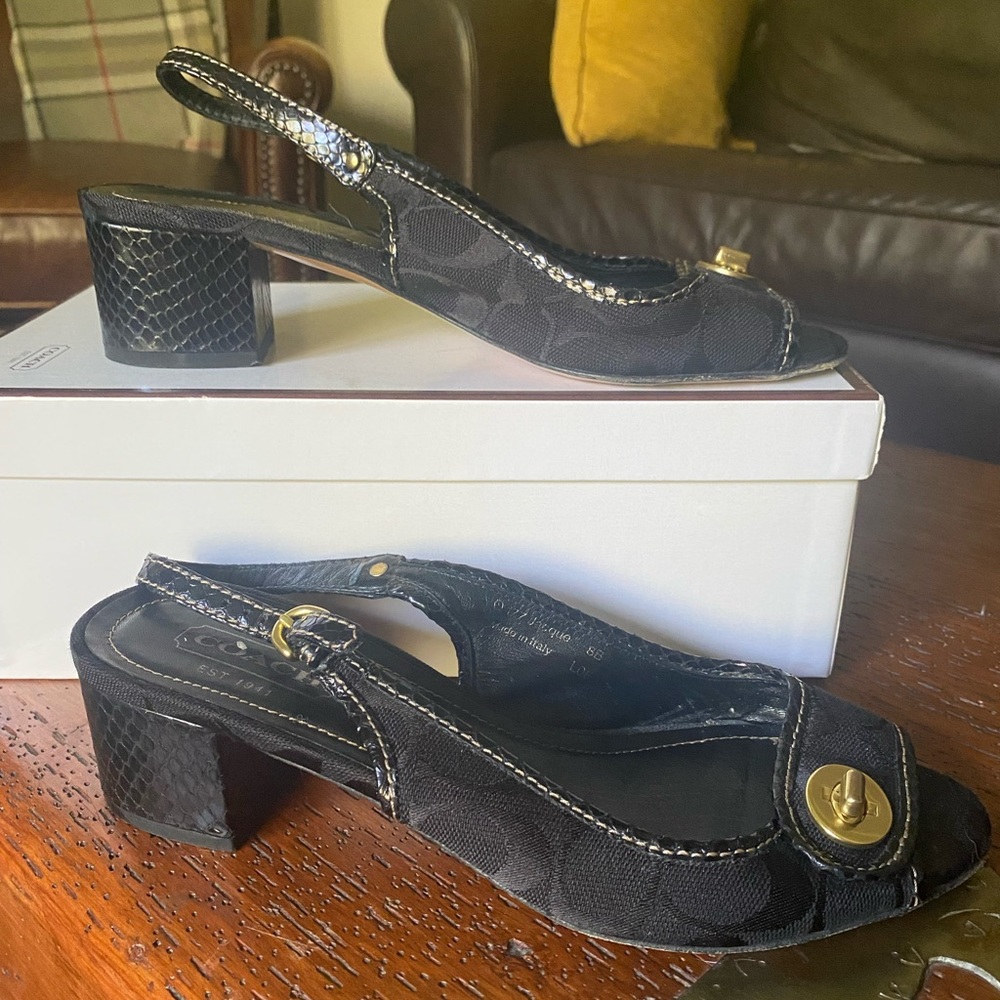 Coach black canvas slingbacks